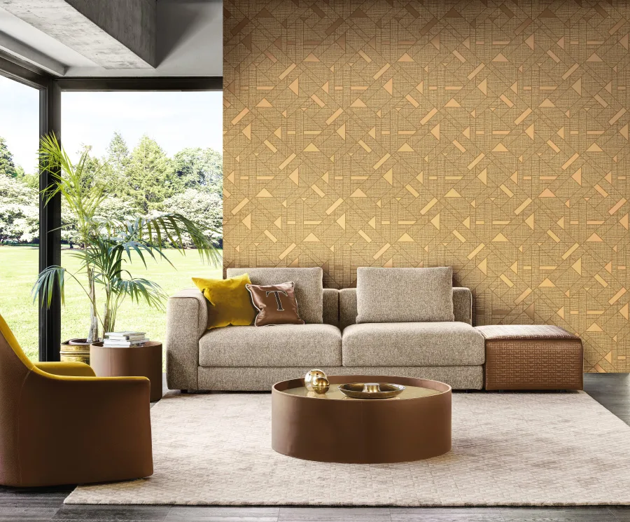 Luxury Trussardi wallpaper design featuring embossed leaf pattern and refined texture